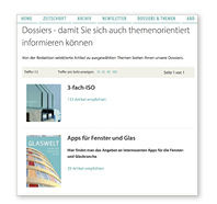 
Weiterführende Informationen finden Sie bei unseren kostenlosen Themen-Dossier zu Fachinformationen rund um Fenster, Fassade und (Isolier-)Glas. 
