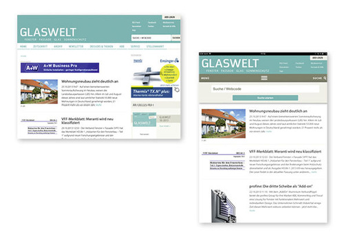 <p>
glaswelt.de auf dem Tablet: Entweder in der horizontalen Ansicht – dann ist die Menüleiste voll sichtbar (oben) oder in der vertikalen Ansicht – dann wird die Menüleiste optimal verdichtet (rechts).
</p>