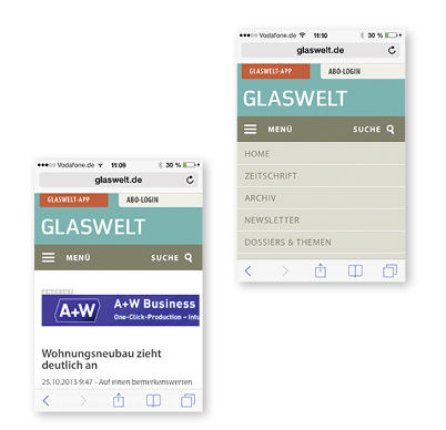 
Auf dem Smartphone bleibt das Prinzip erhalten: Nur die wichtigsten Elemente sind sichtbar (links) und die Menüführung klappt bei Bedarf herunter (oben).
