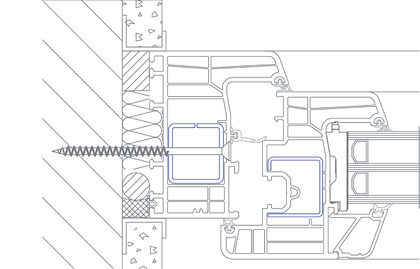 
Fensterbefestigung durch die Armierungskammer.
