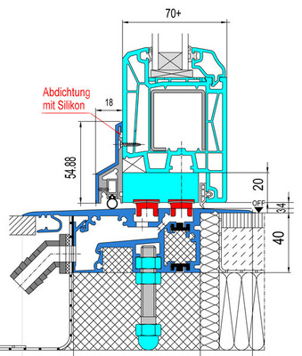 Aufbau einer völlig barrierefreien Schwellenkonstruktion mit einer Magnet-Doppeldichtung von Alumat.