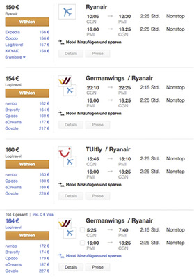 
Reisekosten sind nicht die Frage, denn Flüge nach Mallorca finden sich aktuell weit unter 200 Euro.



