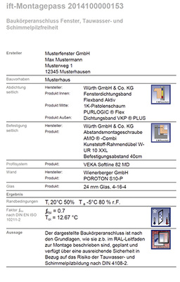 
Der Montagepass dient als Nachweis für einen bauphysikalisch korrekten Baukörperanschluss.
