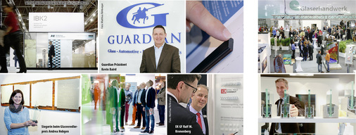 
Es gab viel zu sehen: Große Spezial-Isoliergläser mit integriertem Sonnenschutz und Vakuumdämmung von Dow Corning (o. l.), neue felxible Spacer von Fenzi (o. M.) sowie verbesserte Verbinder bei EK (u. M.) und vielfältige Glas-Beschläge und Haltesysteme für Brüstungen.
