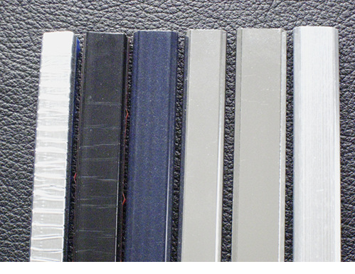 
Bild 3: Barrierefolien werden bei flexiblen Warme-Kante-Systemen (v. l. Profil 1 und 2) sowie zunehmend bei Profilstangen (Profile 3 – 6) verwendet. Augenscheinlich gibt es zwischen den Verbundfolien deutliche Unterschiede.
