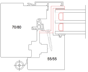 
Bild 3: Querschnitt durch neuartiges Fenstersystem mit außenseitiger Verklebung.

