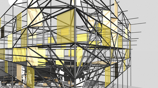 
Designgläser und Stahlgerüste formen den Messestand von Glas Trösch zu einem riesigen Kaleidoskop. 



