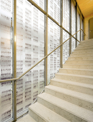 



Die 1,20 x 80 m großen Motive wurden hochauflösend eingescannt und mit Vetrocer Keramikfarben auf 12 ESG-Scheiben 2,5 x 3,0 m gedruckt. 
