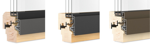 
Premium Contur 3 (l.): Moderne Stufenglas-Optik – Flügel und Blendrahmen flächenversetztPremium Integra 2 (m.): Holz-Alu-System mit integrierter Flügelschale in der flächenversetzten AusführungPremium-Fenster mit Slim 3-Aluschale (r.) – Ausführung mit kubistischer Kantenbetonung
