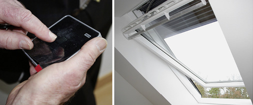 
Die Rollläden vor den Dachflächenfenstern öffnen und schließen automatisch per Steuerung durch das Control-Panel mit dem Touch-Screen.
