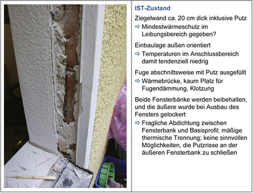 
Bild 2: Fensteraustausch mit geringen Eingriffen in die Bausubstanz: Fensterbänke, Einbauposition, Wandputz sollen beim Einbau neuer Kunststofffenster (U
W
 = 1,0 W/(m² K)) beibehalten werden
