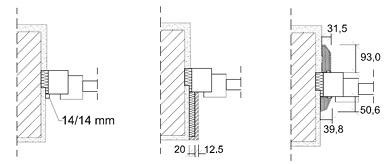 <p>
Bild 2: Darstellung der Sanierungsmaßnahmen; links: Verleistung mit Viertelstab (14 mm x 14 mm), Mitte: Laibungsdämmung mit Gipskartonverkleidung, rechts: Sanierleiste
</p>