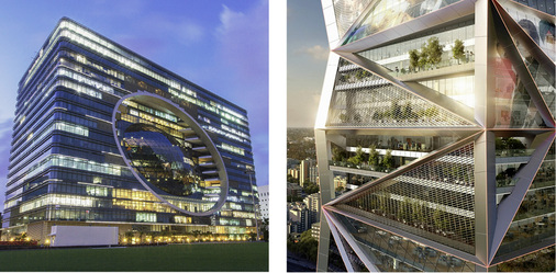 
Auch das Capitol in Mumbai (l.) zeichnet sich durch seine besondere Gebäudeform aus und beheimatet mittlerweile unter anderem die Deutsche Bank in Mumbai.



Mit dem Parinee I (r.) soll ein weiteres Gebäude mit einer kreativen Fassade realisiert werden, bei der Transparenz, Multimedia und Sonnenschutz miteinander kombiniert werden sollen. 
