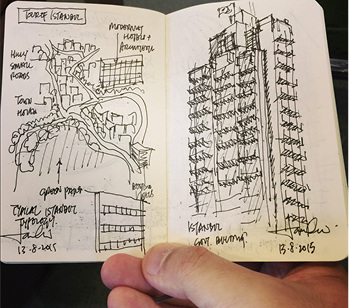 
Sein „Sketchbook“ begleitet James Law auf seinen Vortragsreisen und dient als Ideenspeicher.
