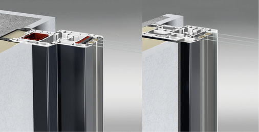 
Gegenüberstellung Ansicht marktübliches Standard-Fenster im eingebauten Zustand mit Söba EcoLux-Fenster mit voll verdeckt liegendem Flügel
