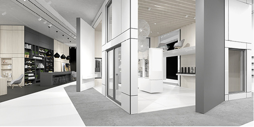 
Schüco Messe-Highlight auf der FRONTALE: Ein Kubus setzt das neue Kunststoff-Fenster- und Türsystem zentral in Szene.
