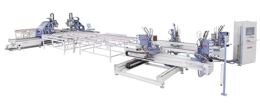 
Der Hochtemperaturschweißmaschine SMH 510 ist der Zweikopfverputzautomaten EKA 577 nachgelagert. 

