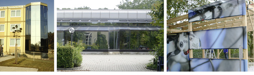 <p>
Die ift-Gebäude als Versuchslabor – In-situ-Forschung an geklebten Verglasungen, v. l.: Erkerfassade am Neubau (1984), Wintergarten (1997) und Fahrradhalle (2007)
</p>