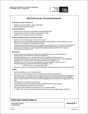 <p>
</p>

<p>
ETA-Zulassungen beschreiben sehr genau, wo und wie ein Dübel eingesetzt werden darf und welche Verarbeitungsvorschriften, wie z. B. beim Anziehen des Dübels, dabei beachtet werden müssen.
</p> - © Foto: Auszug ETA-Zulassung Multi-Monti MMS A4

