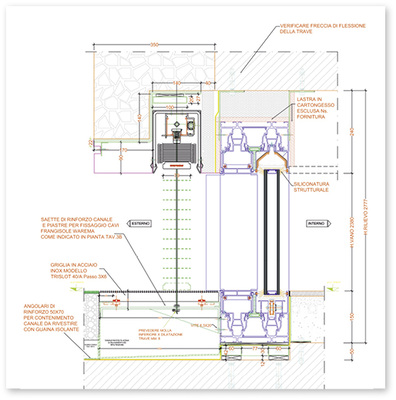 
Vertikalschnitt Schiebetürsystem mit außen liegendem Sonnenschutz
