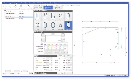 
Der Smart-Glass Designer ist für alle Monteure, Glasverarbeiter und Glashändler ein neues, einfach zu bedienendes Werkzeug,mit dem sich Gläser, schneller als je zuvor, interaktiv zeichnen und kalkulieren lassen.
