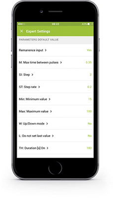 
Im Expertenmodus können z. B. Laufzeit der Beschattung, Bezeichnungen von Objekten über das Smartphone geändert werden.
