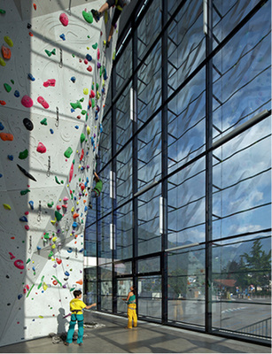 
Kletterhalle Brixen (o. und l.) von den Architekten Martin Mutschlechner, Stadtlabor und Wolfgang Meraner
