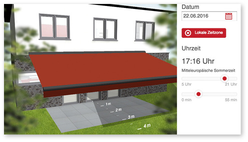 <p>
</p>

<p>
Den Schattenverlauf unter der Markise zu visualisieren, kann auch über ein entsprechendes OnlineTool vorgenommen werden. 
</p> - © Foto: Sattler


