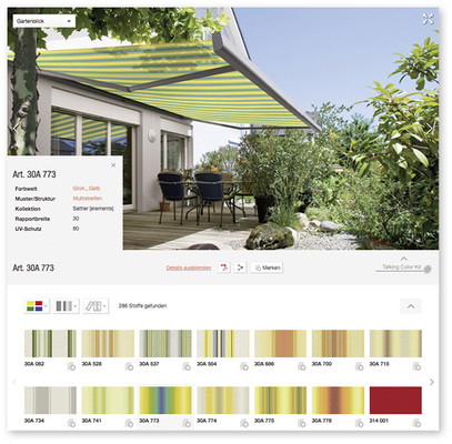 <p>
</p>

<p>
Mit dem Design-Collector soll der Fachbetrieb bei der Farbberatung von Markisentüchern unterstützt werden.
</p> - © Foto: Markilux

