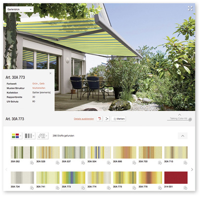 



Mit dem Design-Collector soll der Fachbetrieb bei der Farbberatung von Markisentüchern unterstützt werden.
