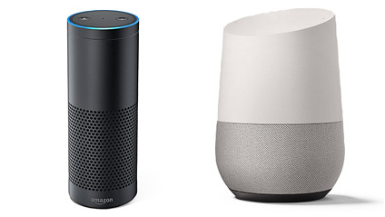 <p>
Amazon Echo (l.) oder der Google Assistent vermögen es nicht nur auf Sprachbefehl die gewünschte Musik abzuspielen oder Antworten auf einfache Fragen wie etwa das Wetter zu geben. Sie steuert auch Lampen, Lichtschalter, Thermostate – warum deshalb auch nicht Fenster?
</p>