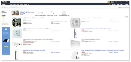 <p>
</p>

<p>
Das Internet wird mehr und mehr zum Umschlagplatz für Smart Home-Artikel aus dem R+S Bereich. Neben Billigprodukten aus Fernost werden hier vor allem Produkte von bekannten Markenherstellern vertrieben und ermöglichen Endverbrauchern so einen klare Einschätzung der Händlerverkaufspreise.
</p> - © Foto: Screenshot Amazon

