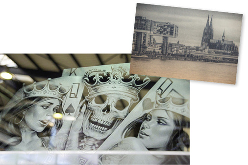 
Solche Motive bringt Glas Hennes heute mit Lasergravur auf Glasoberflächen auf.
