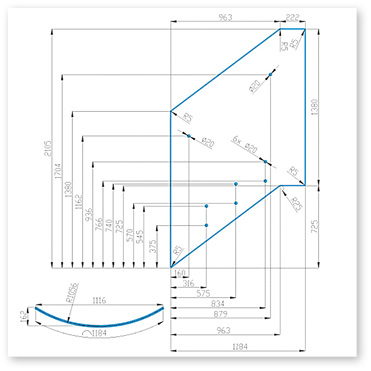 
CAD Zeichnung einer gebogenen Scheibe
