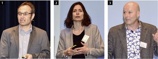 
1 Urs Uehlinger von der BFH zeigte, dass das Einklotzen der Scheiben künftig auch die Maschine übernehmen könnte. 



2 Visionärer Bericht über das Glas der Zukunft: Olivia Bouvard, Doktorandin, vermittelte einen Überblick über die Aktivitäten der Gruppe Nanotechnologie für solare Energie des LESO-PB in Lausanne. 



3 Christoph Rellstab, Leiter der Höheren Fachhochschule in Biel, konnte ein sehr positives Fazit aus den windays 2017 ziehen.
