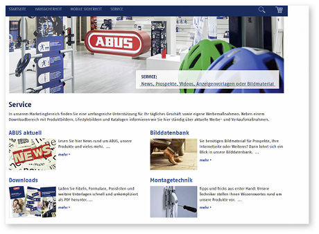 



Die Startseite im Abus Partner Portal bietet Händlern und Verarbeitern ein Füllhorn an Marketingmöglichkeiten und auch Verarbeitungshilfen. 
