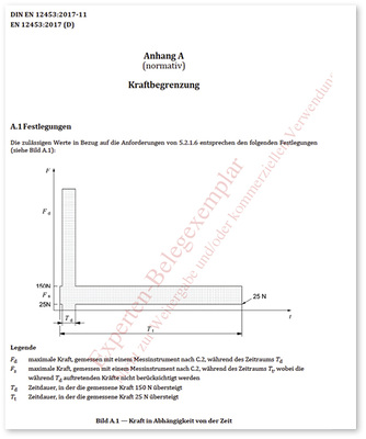 <p>
</p>

<p>
Kraft in Abhängigkeit von der Zeit – auch diese Grafik zur Messung der Kräfte an der Hauptschließkante wurde in der Neufassung der DIN EN 12453 angepasst.
</p> - © Foto: Auszug DIN EN 12453

