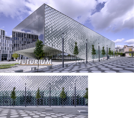 <p>
</p>

<p>
Oben: Für den Betrachter entsteht durch die neuartige Konstruktion ein lebendiges Fassadenbild.
</p>

<p>
</p>

<p>
Links: Die reflektierenden transluzenten und transparenten Fassadenoberflächen schaffen eine schimmernde Hülle.
</p> - © Foto: Arup / Rossmann


