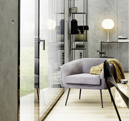 
Rahmenloser, flächenbündiger Fensterflügel ganz aus Glas



