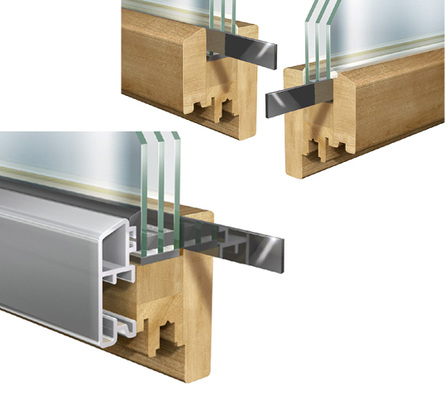 



Prinzipskizzen vom Static Direct Glazing bei Holzfenstern und bei Holz-Aluminium-Konstruktionen
