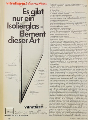 Am Anfang der 1970er sind eine Reihe von Isoliergläsern mit einem gelöteten Randverbund im Angebot, wie dieses System aus dem Schwarzwald. - © GLASWELT Archiv
