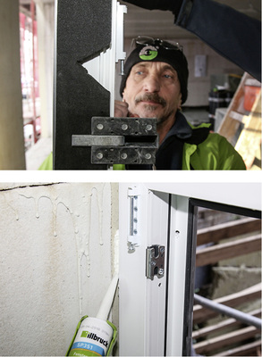 



Aus dem illbruck SP351 Fenstermontage-Kleber wird ein einfach herzustellender, ift-geprüfter Spritzklotz: Einfach das Multifunktionsdichtungsband an der Befestigungsstelle ausnehmen und den Kleber auftragen. Pro Verklotzungspunkt ergibt sich ein Lastabtrag von 60 kg.
