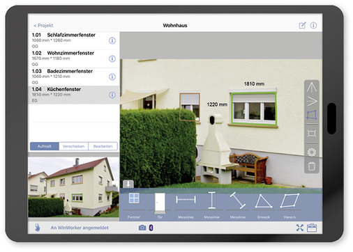 



Das WinWorker Fotoaufmaß ermittelt anhand eines Fotos und zweier Referenzlängen die Maße der Bauelemente für ein erstes Angebot.
