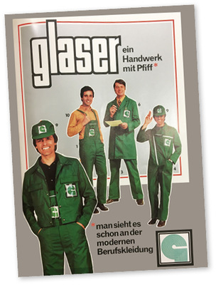 



Auch im Glaserhandwerk machen Kleider Leute, wie in dieser Anzeige.
