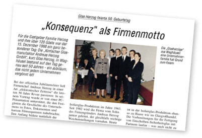 



1998 feierte Glas Herzog sein 50-jähriges Jubiläum. Die GLASWELT war vor Ort.
