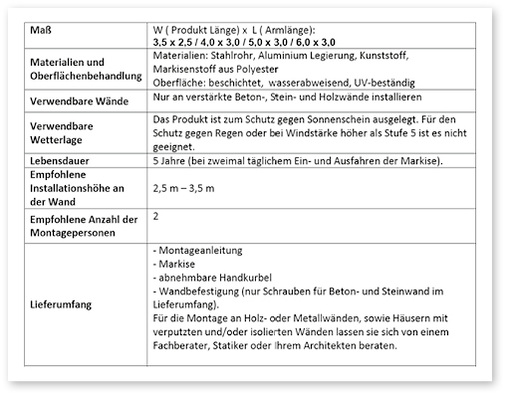 <p>
</p>

<p>
Äußerst rudimentäre Informationen im Internet schaffen keine Sicherheit für den Verwender, denn was sind z. B. verstärkte Wände? Das Motto lautet also seitens der Anbieter sich nicht genau festzulegen, dann kann man sich nachher auch gut rausreden, wenn es nicht funktioniert.
</p> - © Foto: home-deluxe-gmbh

