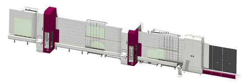 



Feierte Premiere auf der glasstec: Das vertikale Bearbeitungskonzept SplitFin mit Wasserstrahlfunktion. 
