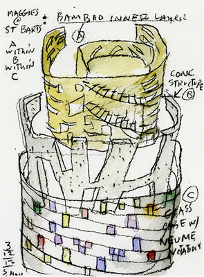 



Das Haus ist als „Gefäß im Gefäß im Gefäß“ konzipiert. Hier auf Papier als Skizze des Designers …
