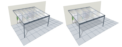 



Durch den Einsatz der VSG-Zwischenlage Trosifol Extra Stiff konnten die Sparrenfelder vergrößert werden (r.). Das Ergebnis ist eine erhöhte Transparenz, bei gleichzeitig reduzierter und damit leichterer Konstruktion.
