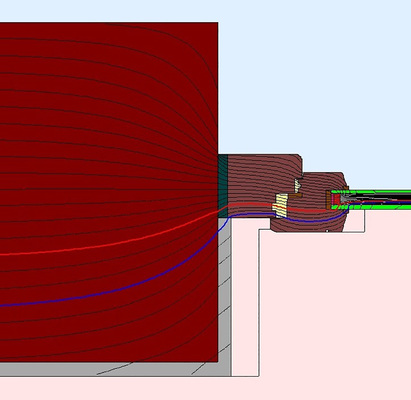 Auch der Taupunkt (rot) erreicht hier die Leibungsoberfläche: Bauschäden vorprogrammiert